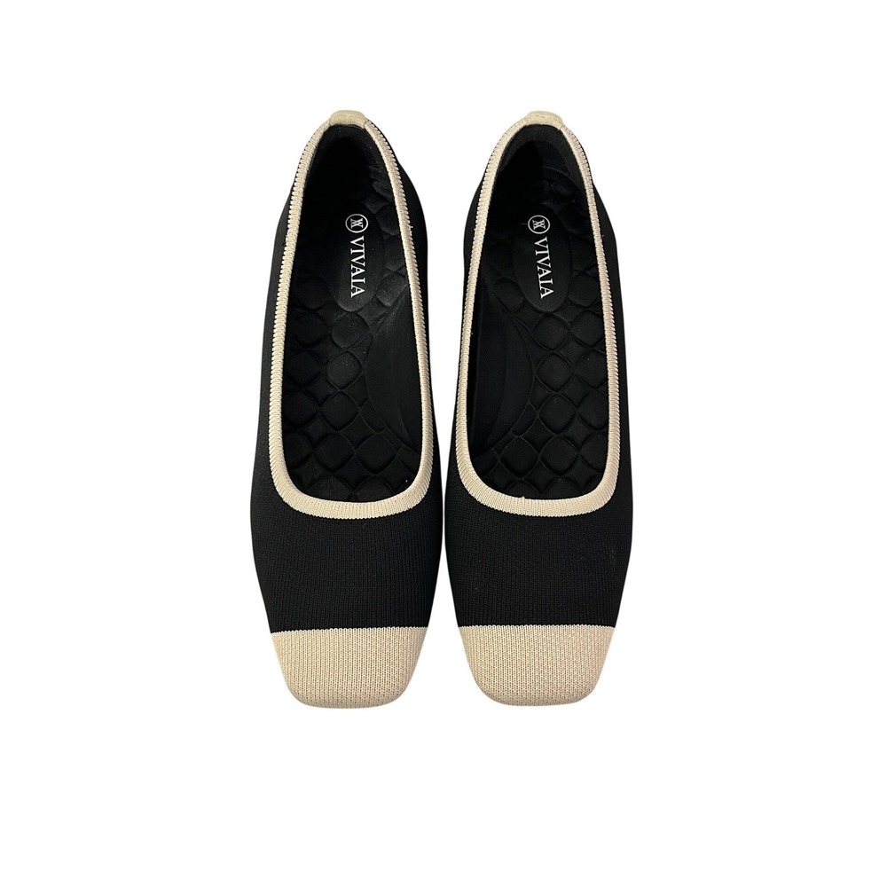 Vivaia Black and Cream Knit Ballet Flats